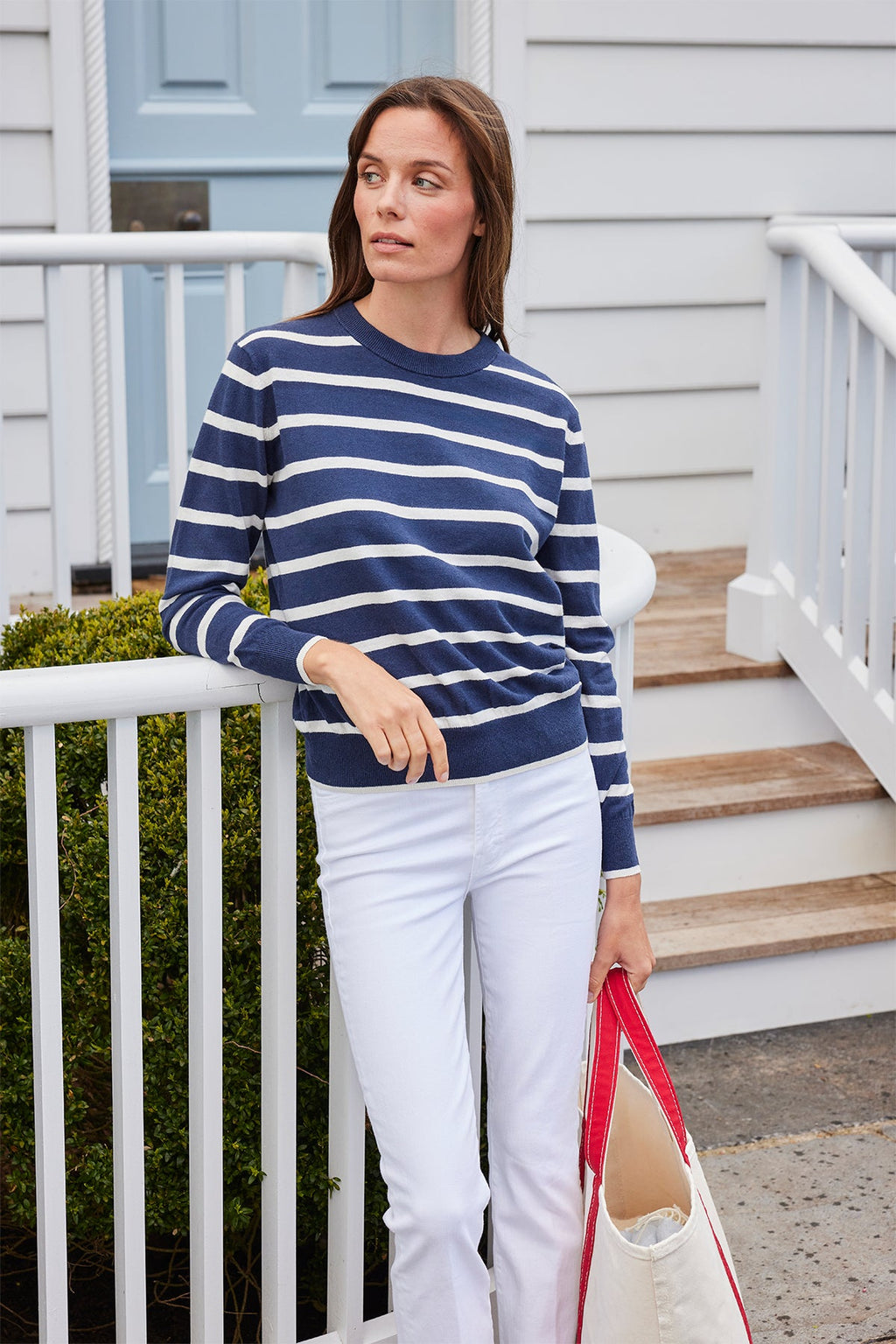 Evaline Sweater in Deep Navy Wharf Stripe - Main Image 3