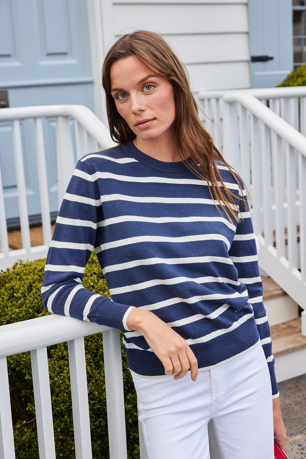 Evaline Sweater in Deep Navy Wharf Stripe - Main Image 1