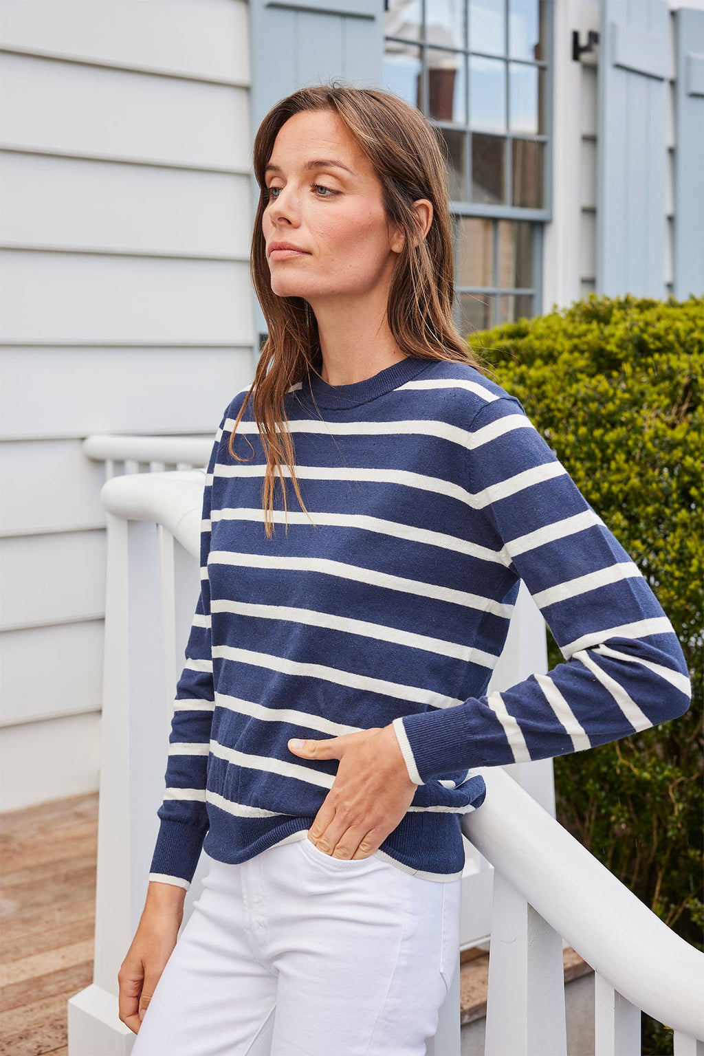 Evaline Sweater in Deep Navy Wharf Stripe - Main Image 4