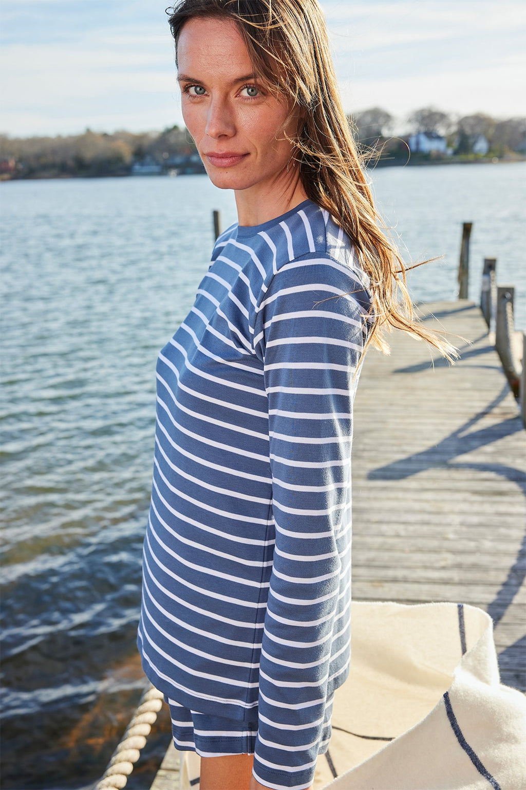 Pima Crew Long-Short Set in Sea Depth Anchor Stripe - Main Image 3