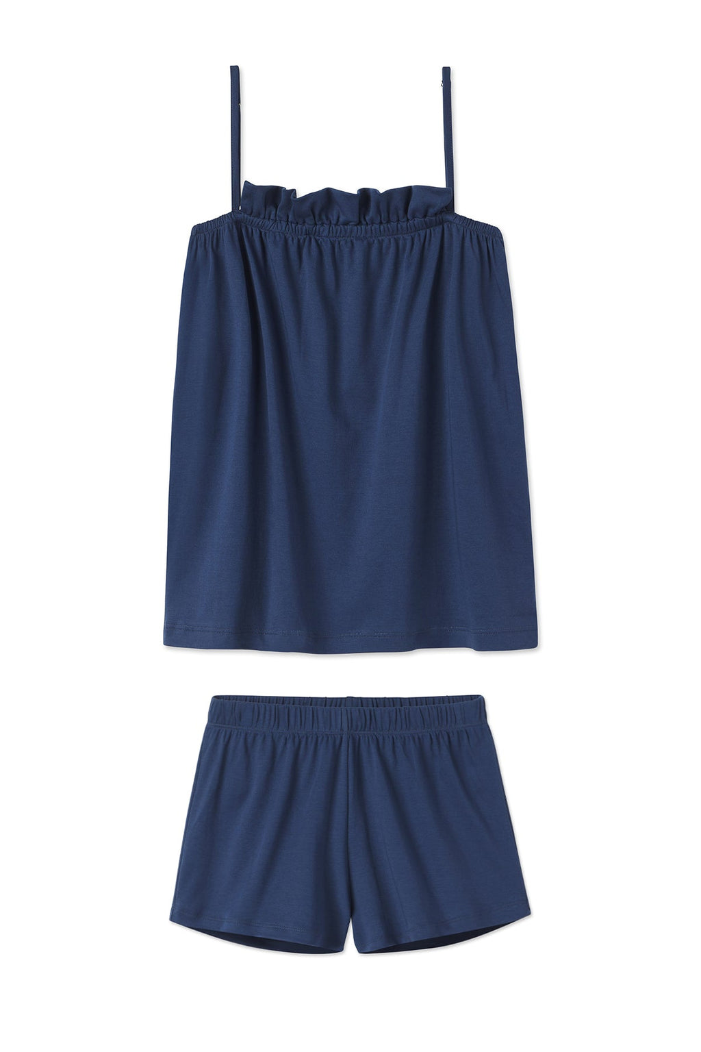 Pima Ruffle Shorts Set in Navy - Featured Image 1