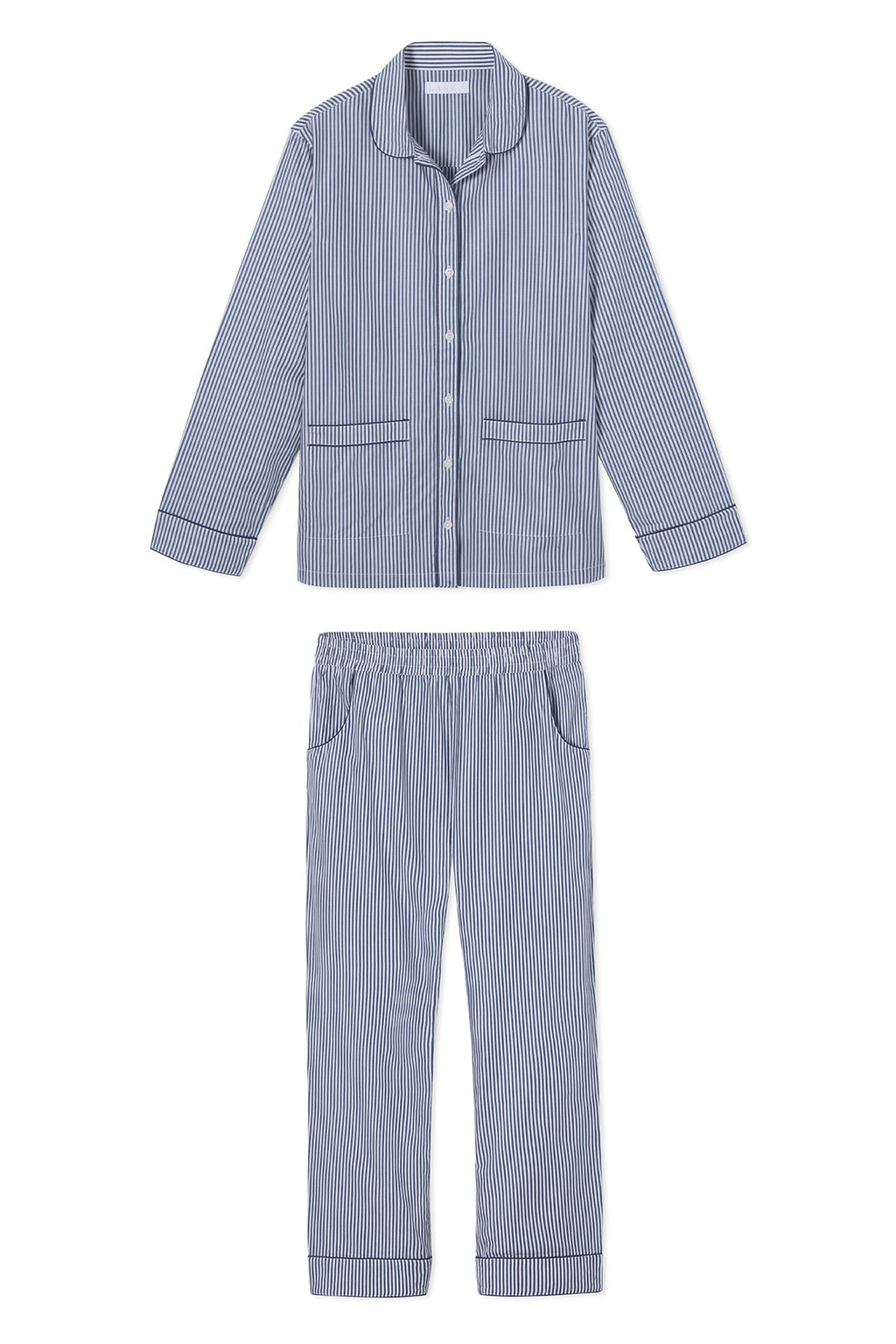 Poplin Piped Pants Set in Navy Stripe - Featured Image 4