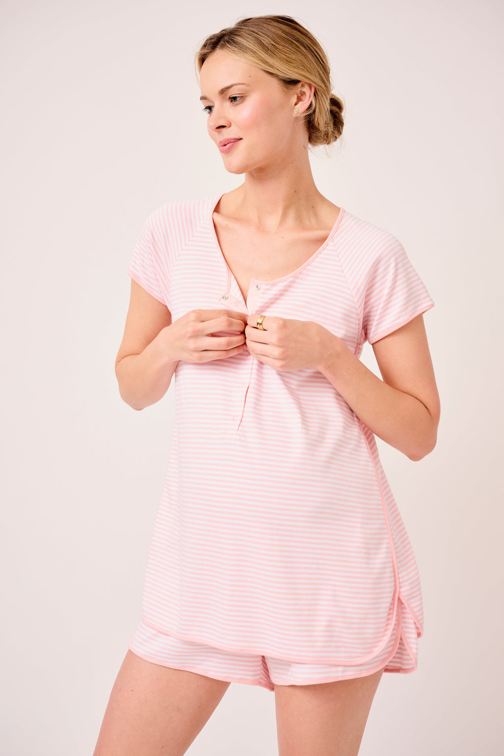 Pima Maternity Shorts Set in English Rose Stripe - Main Image 1
