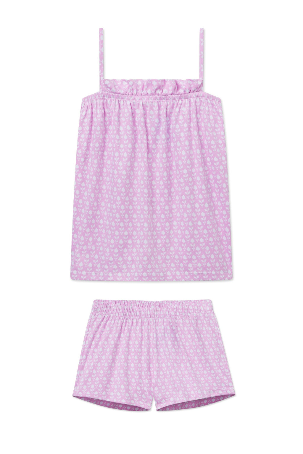 Pima Ruffle Shorts Set in Foxglove Inverse Bloom - Featured Image 3
